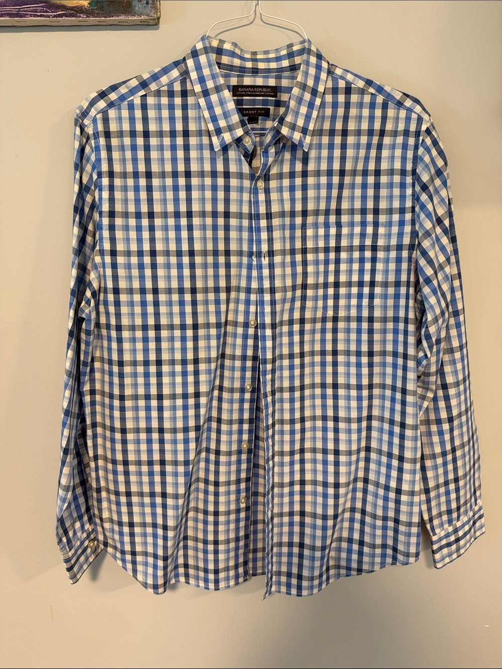 NWOT Banana Republic Blue and White Check Cotton Button-Down